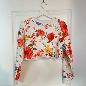 Forever 21 Floral Print Crop Top - Red and Blue